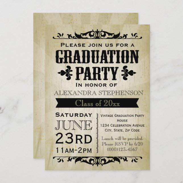 Vintage-Look Old-Time Graduation Party Invitation (Front/Back)