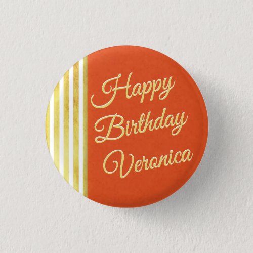 Vintage Look Orange and Gold Personalize Birthday Button