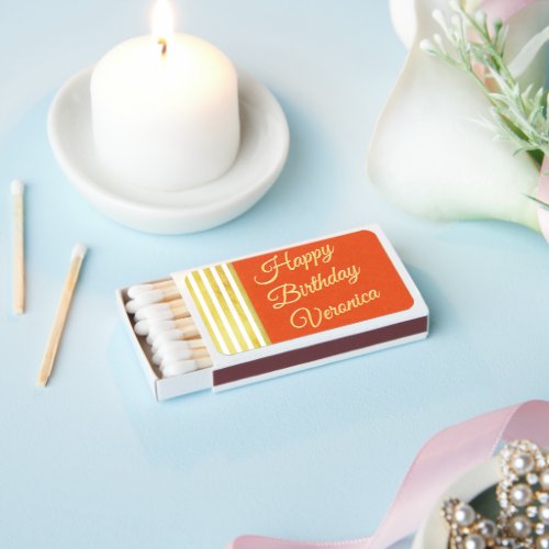 Vintage Look Orange and Gold Personalize Birthday Matchboxes