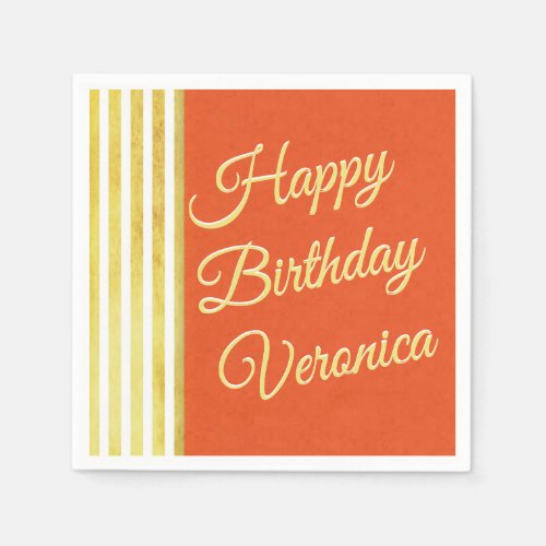Vintage Look Orange and Gold Personalize Birthday Napkins
