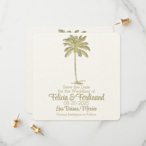 Vintage Look Palm Trees Beach Destination Wedding Save The Date