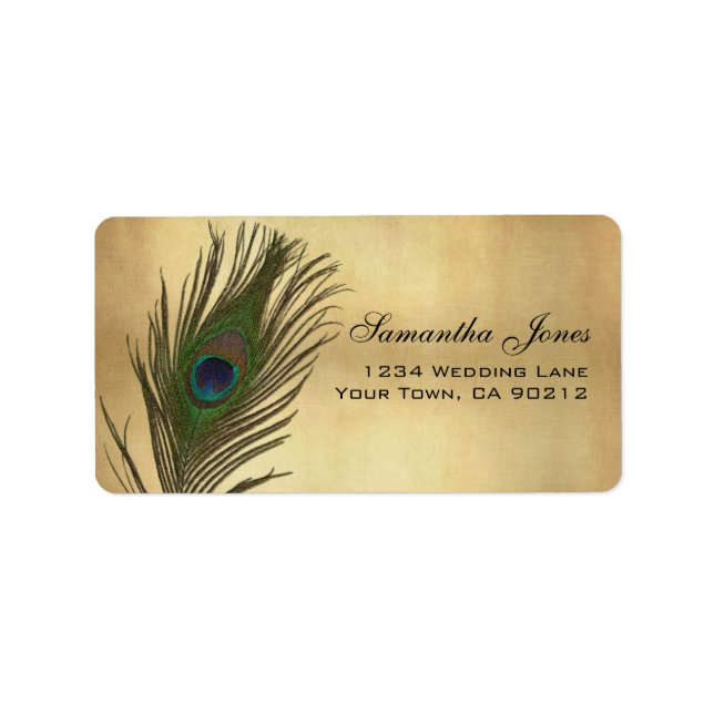 Vintage Look Peacock Feather Custom Address Label (Front)