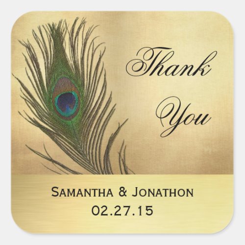 Vintage Look Peacock Feather Wedding Favor Labels