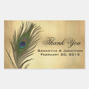 Vintage Look Peacock Feather Wedding Favor Labels