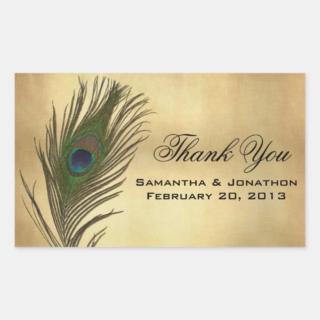 Vintage Look Peacock Feather Wedding Favor Labels (Front)