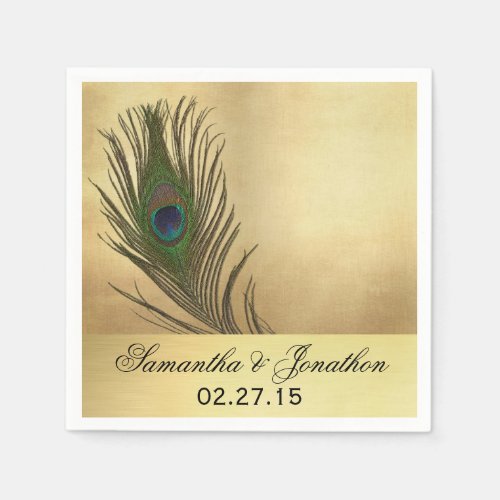 Vintage Look Peacock Feather Wedding Napkins