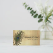 Vintage Look Peacock Feathers Elegant Business Card (Standing Front)