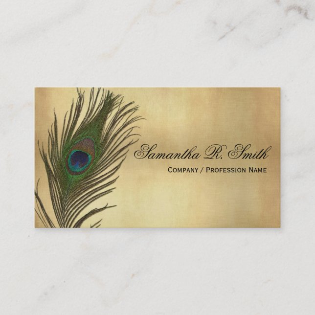Vintage Look Peacock Feathers Elegant Business Card (Front)