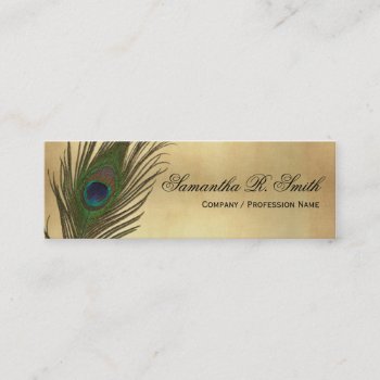 Vintage Look Peacock Feathers Elegant Skinny Mini Business Card by mod_business_cards at Zazzle