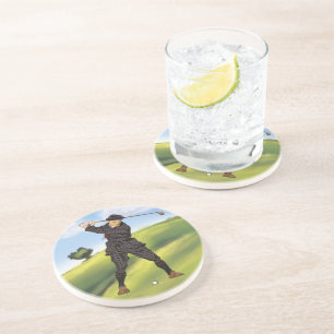 Vintage look Period golfer drinks coaster
