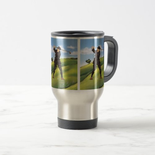 Vintage look Period Golfer Golf  Travel Mug