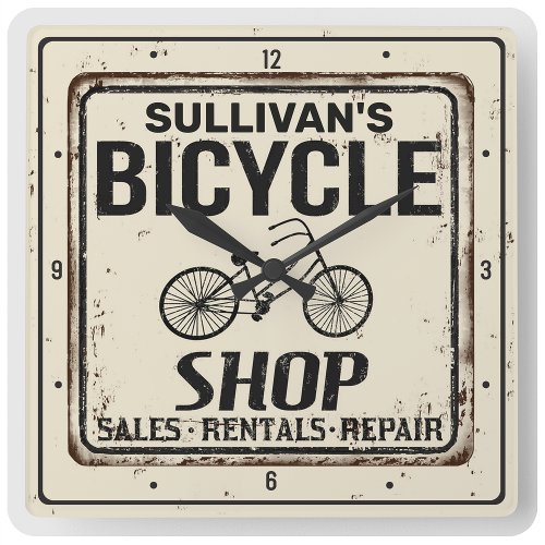 Vintage Look Personalized Bike Bicycle Repair Shop Square Wall Clock