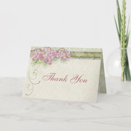 Vintage Look Pink Hydrangea Thank You Note