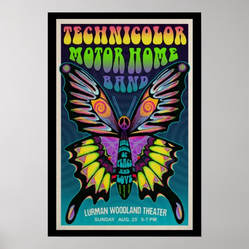 Vintage Look Psychedelic Butterfly TMH Concert Poster