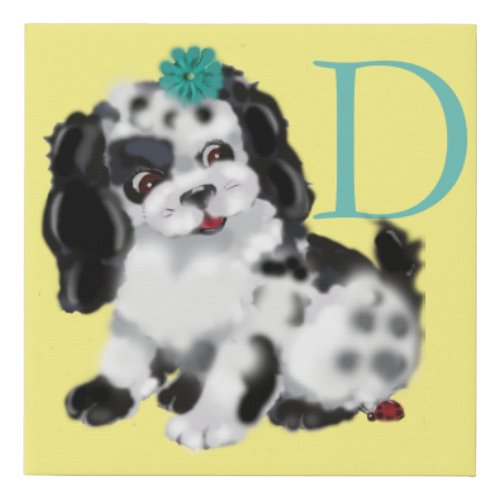 Vintage Look Puppy Dog Alphabet Letter Baby Room Faux Canvas Print