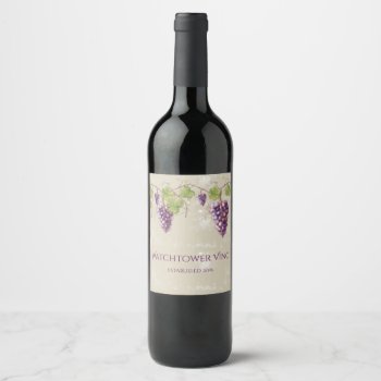 Vintage Look Purple Grapes Vines Leaves Wine Label by dmboyce at Zazzle