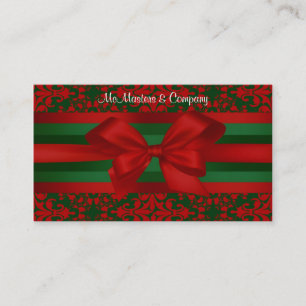 Vintage Look Red & Green Damask #2 With Bow Business Card