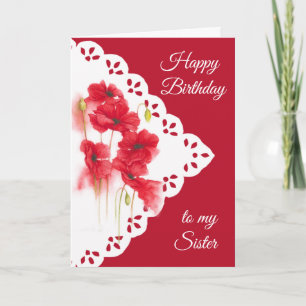 Vintage Look Red Poppy Flower for Sister Birthday Card