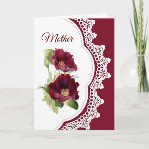 Vintage Look Red Roses Flower Mom Mothers Day Card