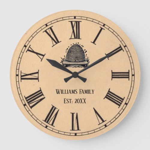 Vintage Look Roman Numeral Beehive  Family Name Large Clock