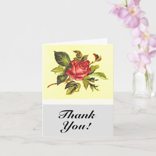 Vintage Look Rose Flower Thank You Card
