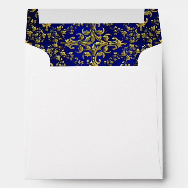 Vintage Look Royal Blue & Gold Damask #2 Envelope (Back (Bottom))