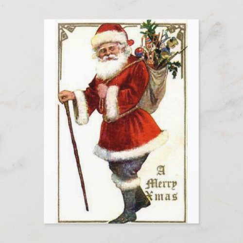 Vintage Look Santa Wishing You A Merry Christmas Postcard