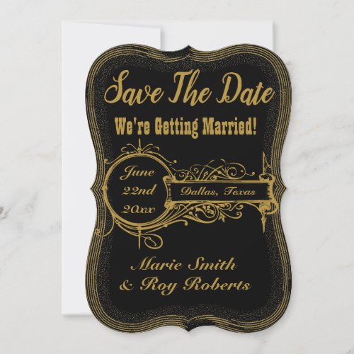 Vintage Look Save The Date Card _ Gold Color