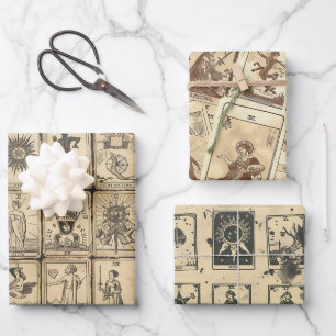 Vintage Look Sepia Tarot Card Wrapping Paper Sheets
