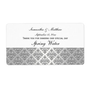 Vintage Look Silver & White Damask #3 Water Label