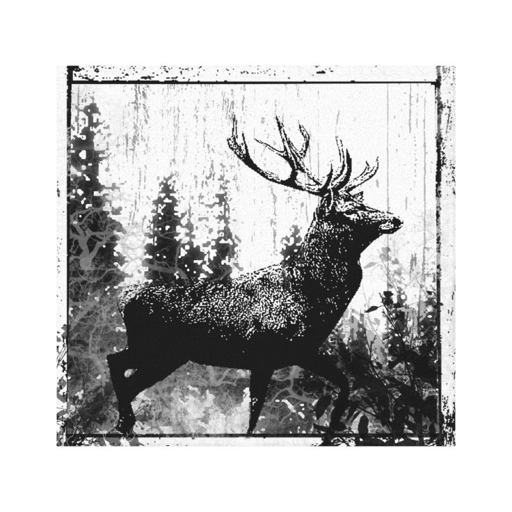 Vintage look Stag in Black and White, Deer Animal Canvas Print Zazzle