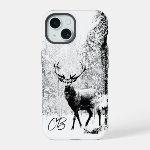 Vintage look Stag in Black and White Deer Animal  iPhone 15 Case