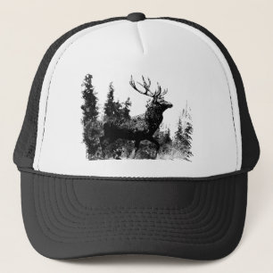 Vintage look Stag in Black and White, Deer Animal Trucker Hat