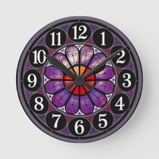Vintage Look Stained Glass Rose Round Clock