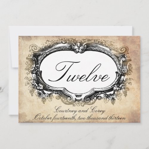 Vintage look table number cards weddings, parties