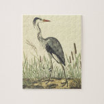 [ Thumbnail: Vintage Look, Tall Standing Bird, Cattails Jigsaw Puzzle ]
