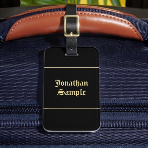 Vintage Look Text Font Black And Gold Double Sided Luggage Tag