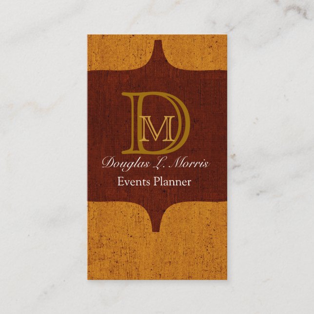 Vintage Look Textured Monogrammed Business Card (Front)