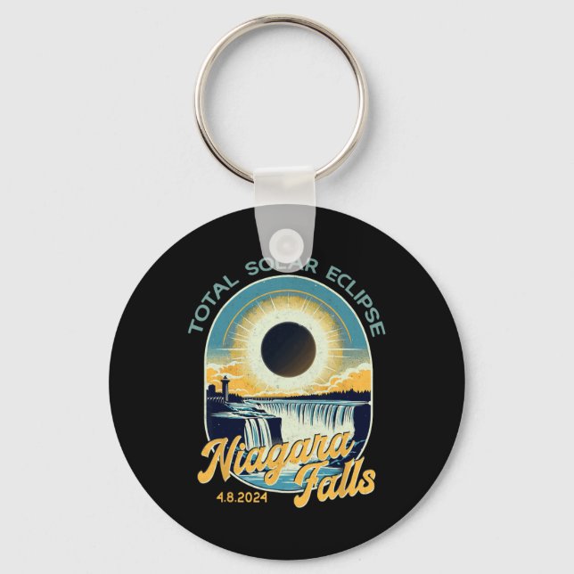 Vintage Look Total Solar Eclipse Niagara Falls  Keychain (Front)