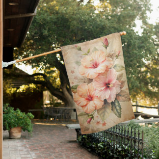 VINTAGE LOOK TROPICAL HIBISCUS FLOWERS HOUSE FLAG