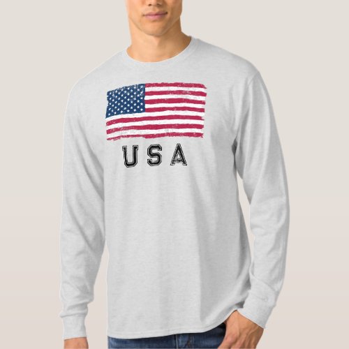 Vintage Look US Flag Black Text Long Sleeve T_Shirt