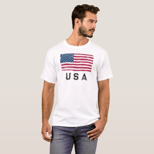 Vintage Look US Flag Black Text T_Shirt