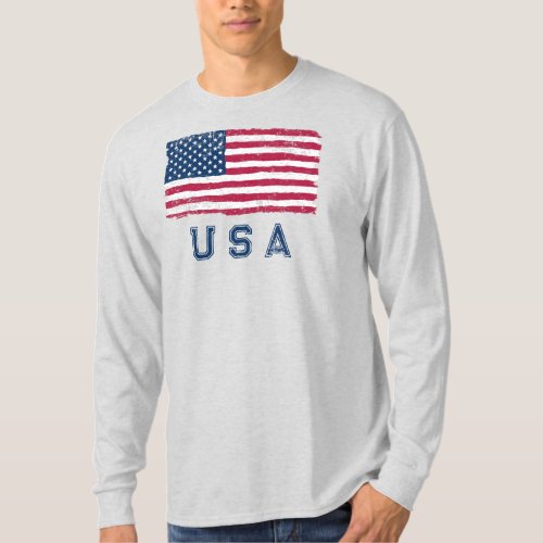 Vintage Look US Flag Blue Text Long Sleeve T_Shirt