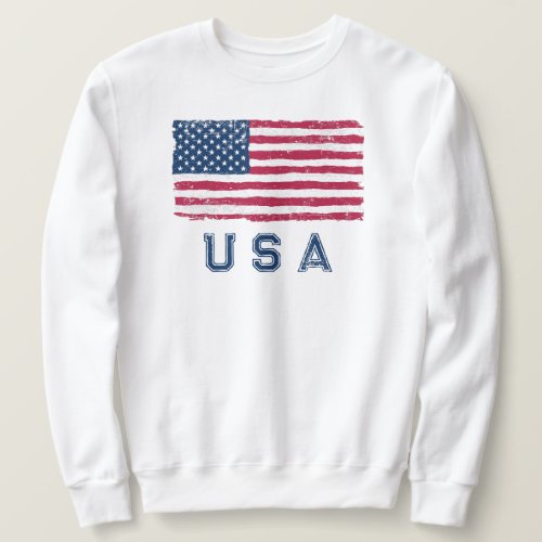 Vintage Look US Flag Blue Text Sweatshirt