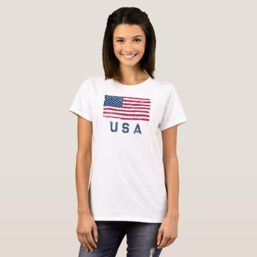 Vintage Look US Flag Blue Text Womens T_Shirt