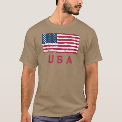 Vintage Look US Flag Red Text Dark T_Shirt