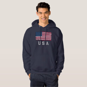 Vintage Look US Flag (White Text) Hoodie