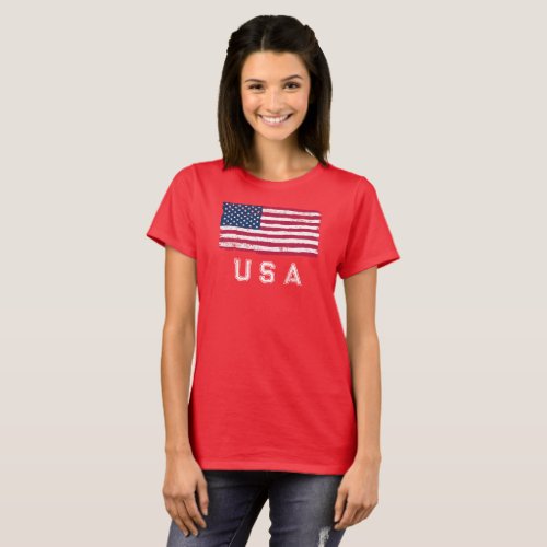 Vintage Look US Flag White Text Womens T_Shirt