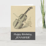 [ Thumbnail: Vintage Look Violin, Happy Birthday Greeting Card ]