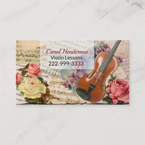 Vintage Look Violin Teacher Business Card